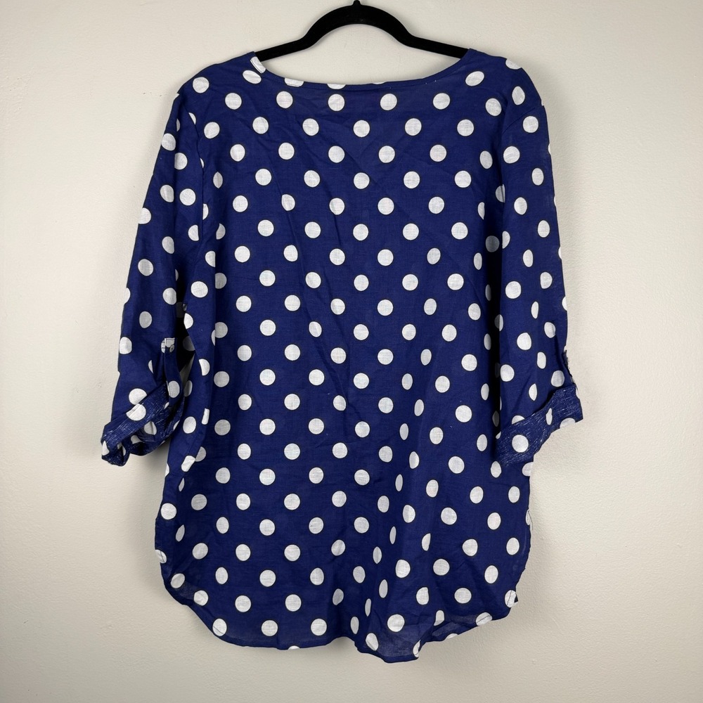 Hester & Orchard Blouse Women's Large Navy White Polka Dot 3/4 Sleeve Pullover - Picture 11 of 15